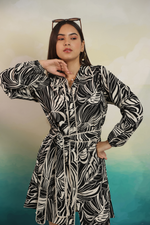 Load image into Gallery viewer, Monochrome Muse Shirt Dress