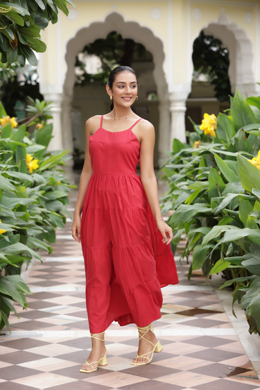 ELIANA LAYERED MAXI DRESS - red