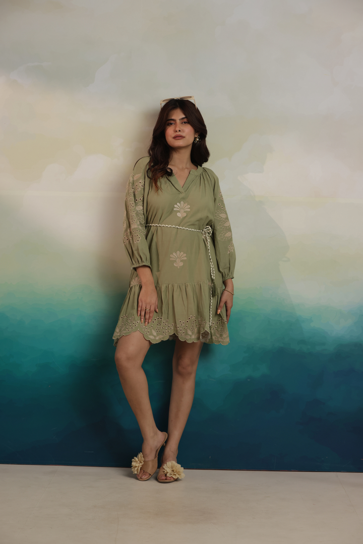 OLIVE PETAL MINI DRESS