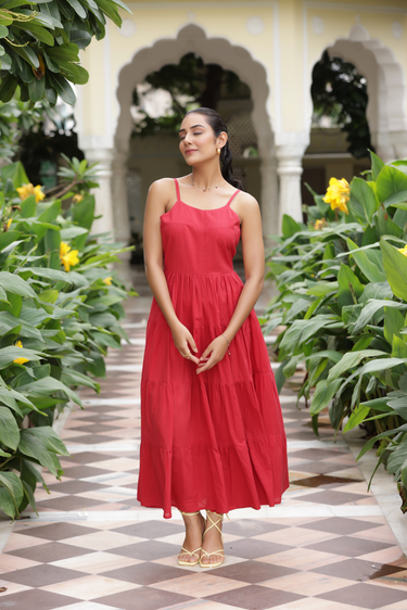 ELIANA LAYERED MAXI DRESS - red