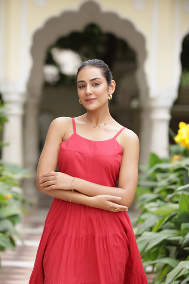 ELIANA LAYERED MAXI DRESS - red