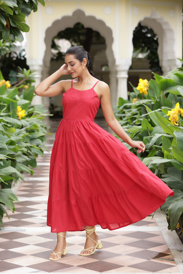 ELIANA LAYERED MAXI DRESS - red