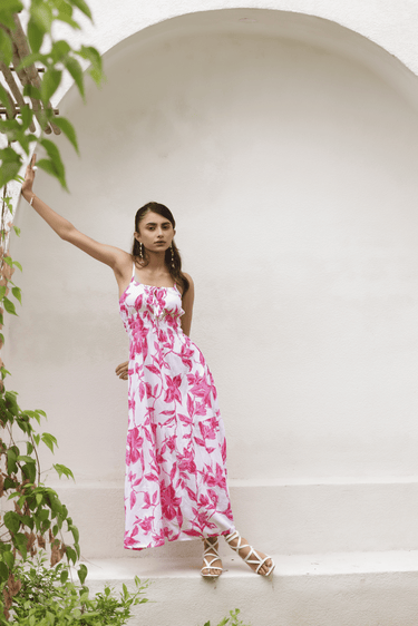 rosemary midi dress Rosemary Floral Midi Dress Neutral / L (10-12)